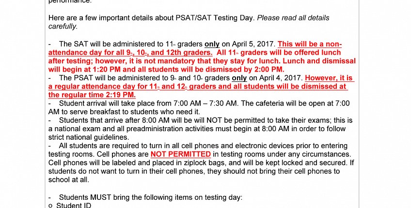 April 4th and 5th, 2017, Chicago Public Schools will be administering the PSAT/SAT to all 9th-11th graders